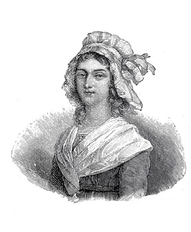 Marie Anne Charlotte Corday d'Armont, Charlotte Corday for short, (born 27 July 1768 in Les Ligneries, Normandy, France, died 17 July 1793 in Paris), French noblewoman and descendant of the playwright Pierre Corneille. She became famous during the French Revolution for the murder of the radical journalist, politician and scientist Jean Paul Marat, Historical, authentic, digitally restored reproduction from a 19th century original, Record date not stated