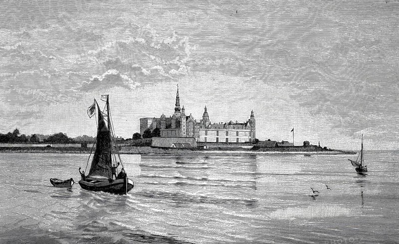 Kronborg Castle near Elsinore in 1890, Denmark, Historical, authentic, digitally restored reproduction from a 19th century original, Record date not stated