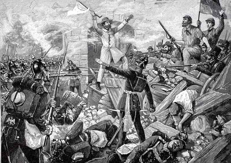The deputy Rösler announces the armistice in the Frankfurt street fight on 18 September 1848, Frankfurt, Germany, Historical, authentic, digitally restored reproduction from a 19th century original, Record date not stated