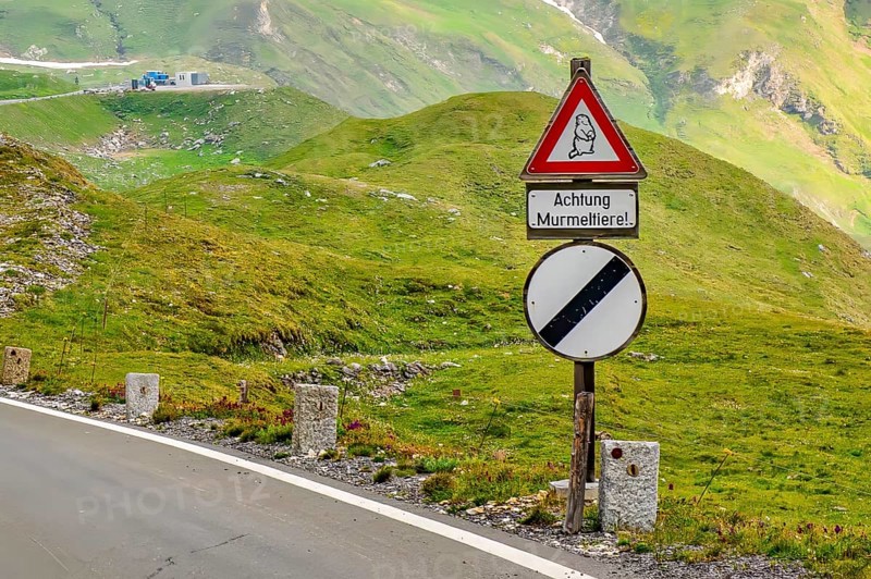 Traffic sign Warning sign Warning for road users Attention marmots, below traffic sign all restrictions lifted, Großglockner-Hochalpenstraße, Heiligenblut, Carinthia, Austria