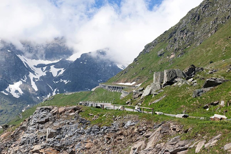 View of the section of the Grossglockner High Alpine Road above the tree line to Franz-Josefs-Höhe in Grossglockner Group High Alps, Carinthia, Austria