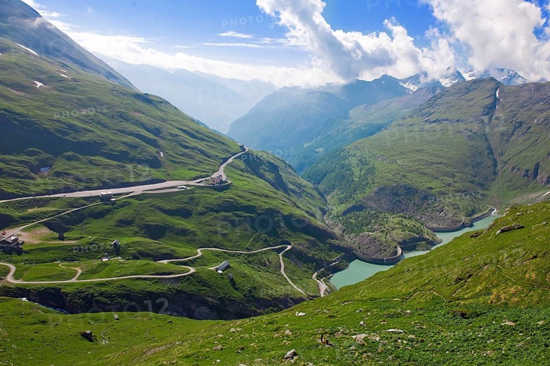 View to the left Großglockner-Hochalpenstraße access road access road to Franz-Josefs-Höhe in the right half of the picture Margaritzen reservoir Margaritzen reservoir in the Hohe Tauern National Park, Heiligenblut, Carinthia Austria