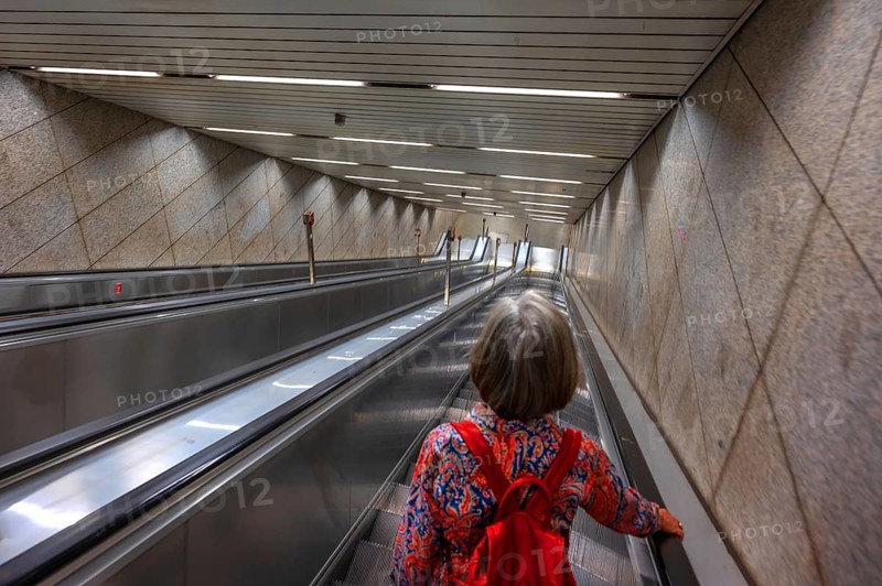 Escalators in the Munich underground, Munich, Bavaria, Germany