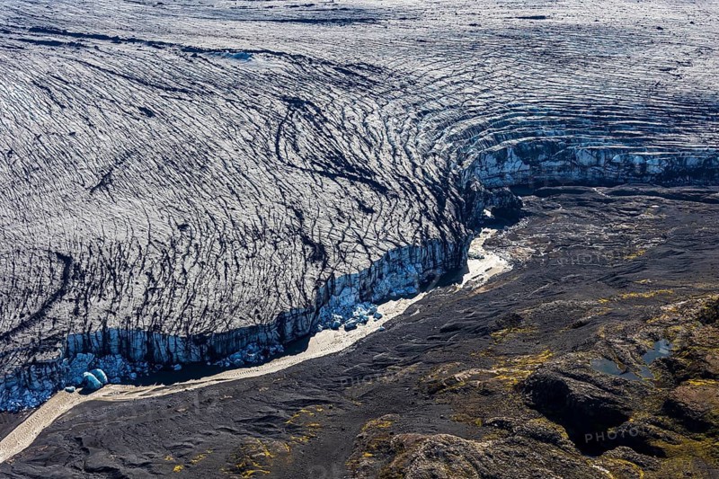 Glacier, crevasses, glacier edge, aerial view, climate change, summer, Skeidararjökull, Skaftafell, Vatnajökull National Park, Iceland