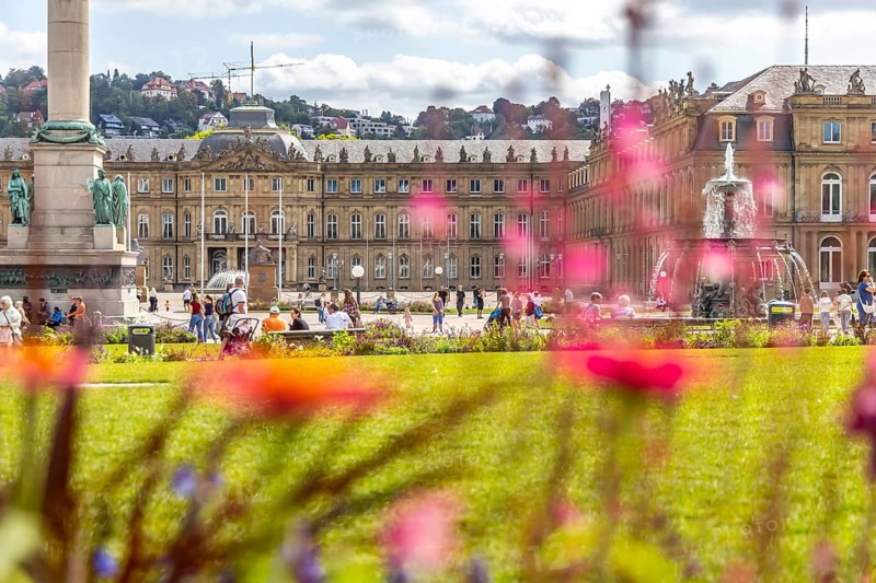 Schlossplatz with a view of the New Palace. Stuttgart, Baden-Württemberg, Germany
