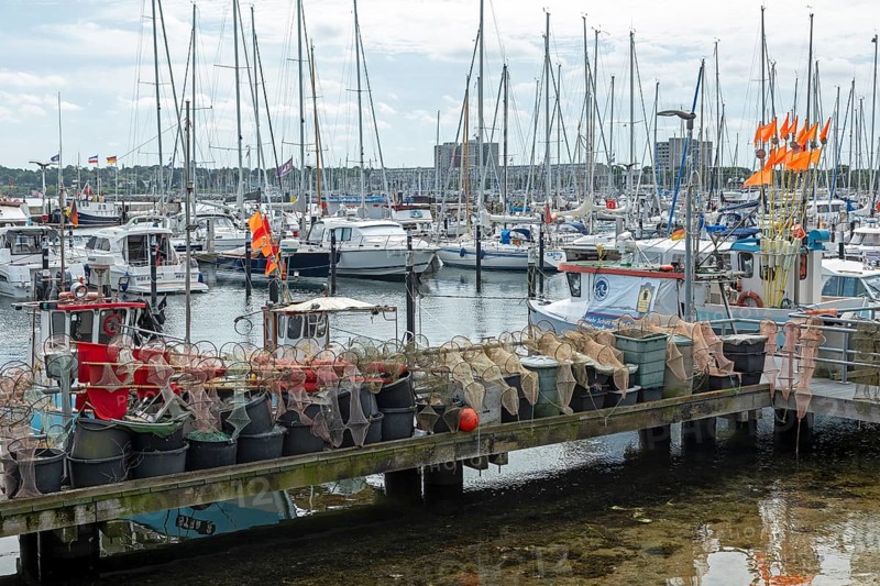Strander Fischersteg, boat harbour, fishing harbour, marina, fish traps, Strande, Schleswig-Holstein, Germany