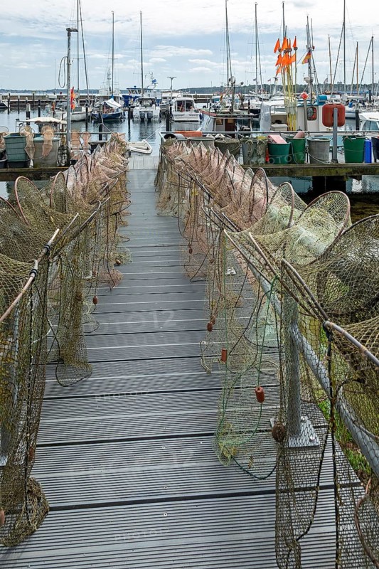 Strander Fischersteg, boat harbour, fishing harbour, marina, fish traps, Strande, Schleswig-Holstein, Germany