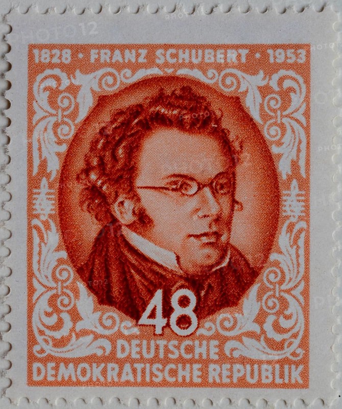 Franz Peter Schubert, 1797 – 1828, an Austrian composer. Portrait on a German post stamp
