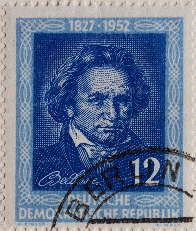 Ludwig van Beethoven, 1770, 1827, a german composer, portrait on a German post stamp