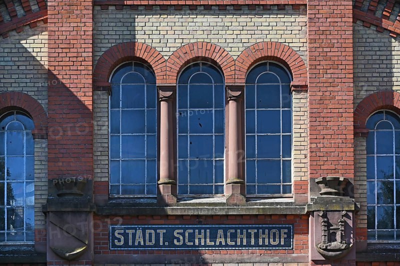 Detail of the former municipal abattoir, built between 1905 and 1906, Wasserstraße 22, Offenburg, Baden-Württemberg, Germany