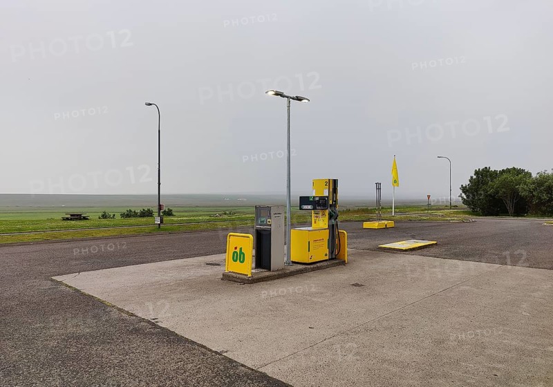 Petrol station vending machine with self-service day and night in rural surroundings, Laugarbakki, Northwest Iceland, Iceland