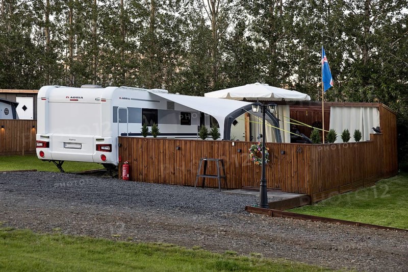 Icelandic permanent camper at the ordinary campsite in Uthlid in Biskupstungur, Iceland