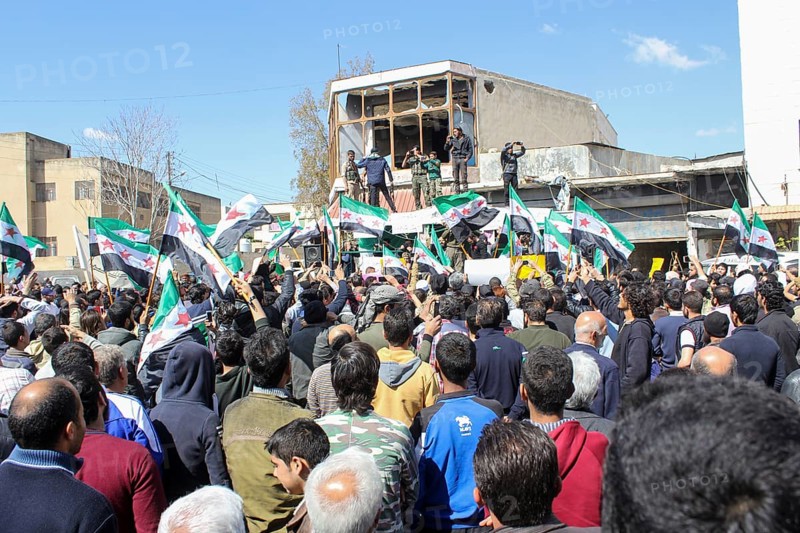 Civilians demonstrating in support of the Syrian revolution against the Bashar al-Assad regime. Aleppo, Syria November 28, 2011, Aleppo, Syria