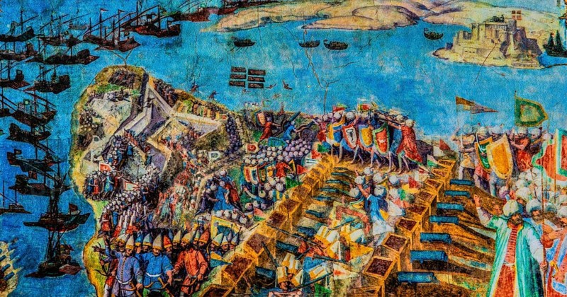 Fall of the fort by the Ottomans in 1565, Fort St. Elmo, fortress on the northern tip built in 1670 by the Order of Malta to fortify the harbour, houses the National War Museum of Military History, Valletta, UNESCO World Heritage Site, Malta