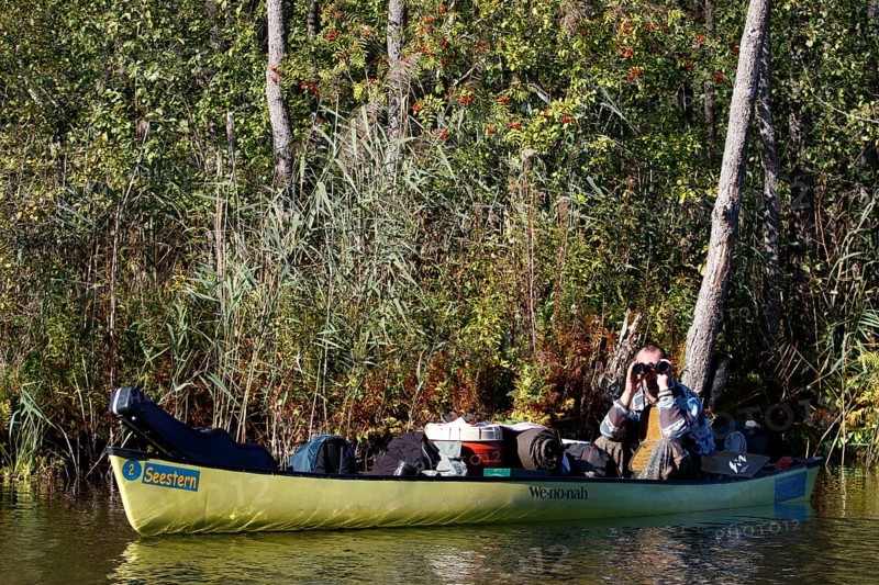Canoeists in a canoe, Müritz National Park, Mecklenburg-Western Pomerania, Germany