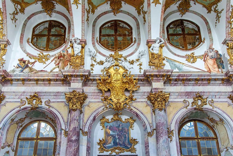Interior design and exhibition rooms in the Würzburg Residence, imposing 18th century palace with frescoes, paintings and valuable works of art, Würzburg, Bavaria, Germany