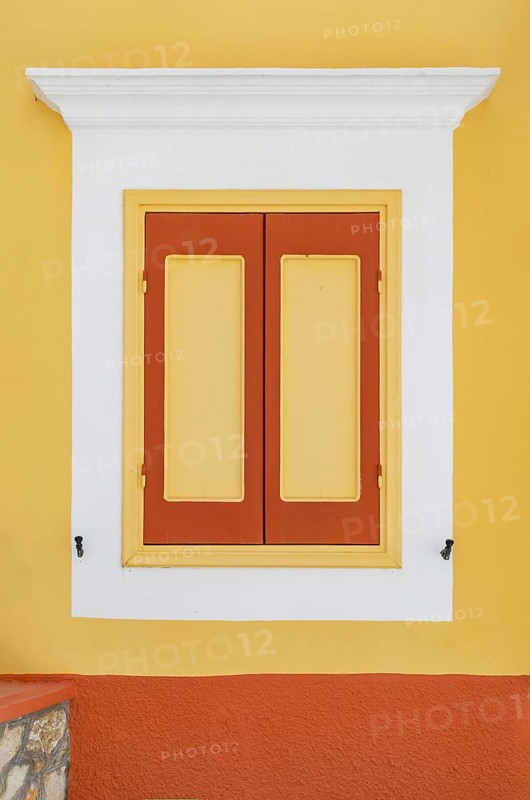 Traditional house window, Gialos, Symi Island, Dodecanese Islands, Greece