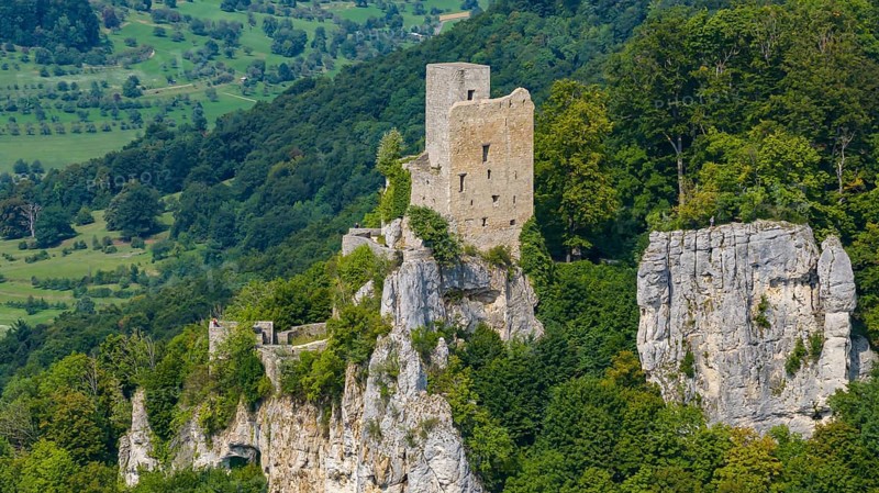 Reußenstein castle ruins. Historical sight near Neidlingen in the Swabian Alb. Neidlingen, Baden-Württemberg, Germany