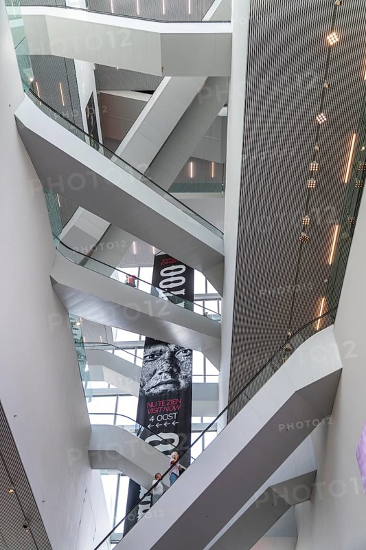 The Forum Groningen, public cultural and educational centre on the Nieuwe Markt, in the old town, with cinema, library, media labs, catering, roof terrace, study and reading areas, viewing points, 10 floors, connected by many escalators, Netherlands