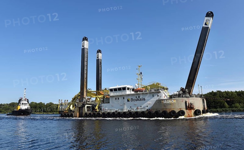 The largest dredger in the world, MAGNON, operates in the Kiel Canal, Kiel Canal, Schleswig-Holstein, Germany