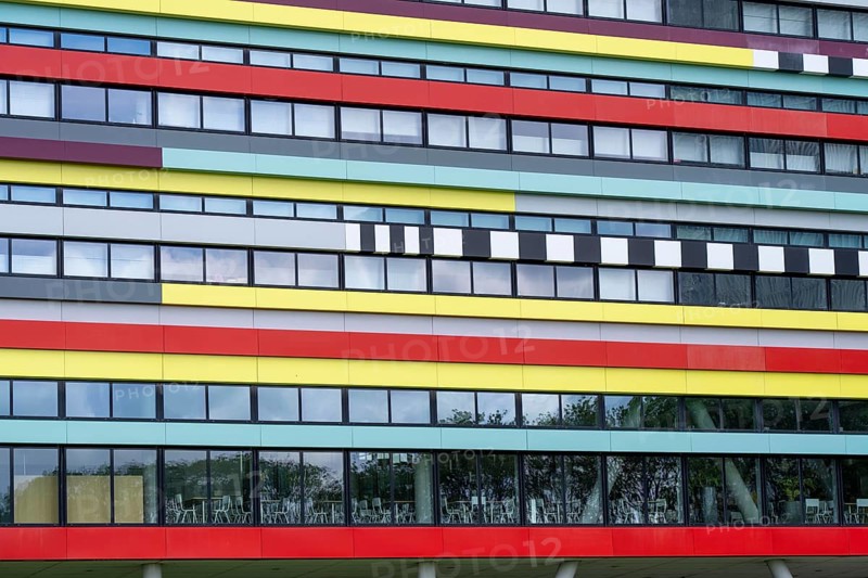 University campus in Utrecht Science Park, Utrecht University, colourful facade of the Hogeschool Utrecht building, Netherlands