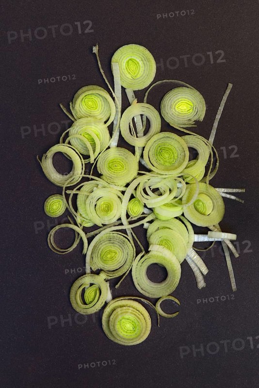 Leek, sliced leek stalk, leek rings, leeks