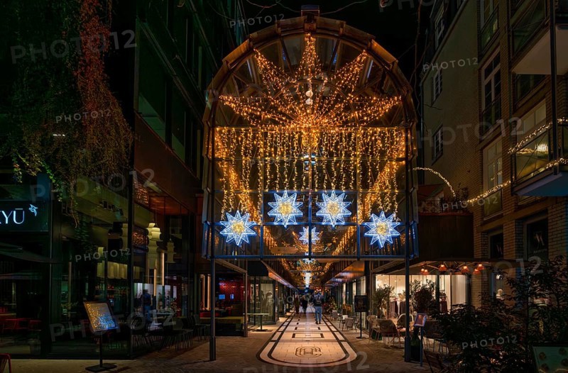 Night view, Calwer Passage, shopping mall, covered, decorated for Christmas, Stuttgart, Baden-Württemberg, Germany