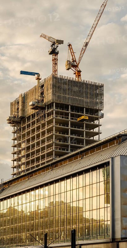 Construction site at the television tower, new office complex on Alexanderplatz in Berlin Mitte, Germany