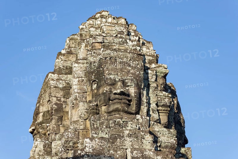 Huge stone-carved face of Bodhisattva Lokeshvara, also Avalokiteshvara, Bayon Temple, Angkor Thom, UNESCO World Heritage Site, Angkor Wat, Siem Reap, Cambodia