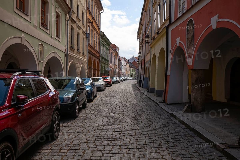 Unique arcades in Budweis South Bohemia, Czech Republic