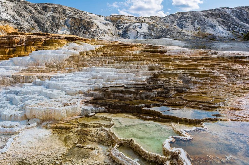 180822_212 Close up details of the travertine rock of Mound Spring in the Mammoth Hot Springs area of Yellowstone National Park, Wyoming