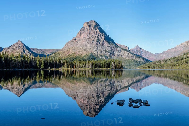 240906_006 Reflection of Sinopah Mountain on Two Medicine Lake at the Two Medicine Ranger Station in Glacier National Park, Montana, USA
