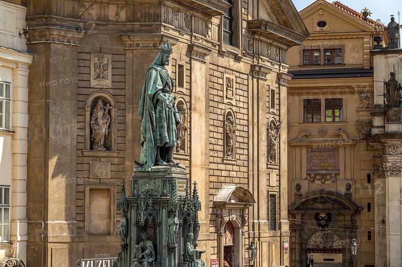Monument of Emperor Charles IV in front of the Crucifixion Church in Prague Prague, Czech Republic