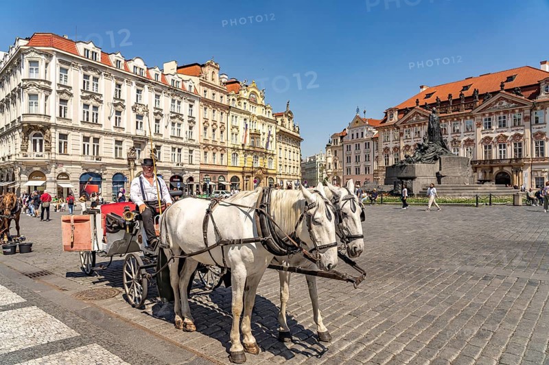 Horse-drawn carriage on Old Town Square in the Old Town of Prague, Prague, Czech Republic