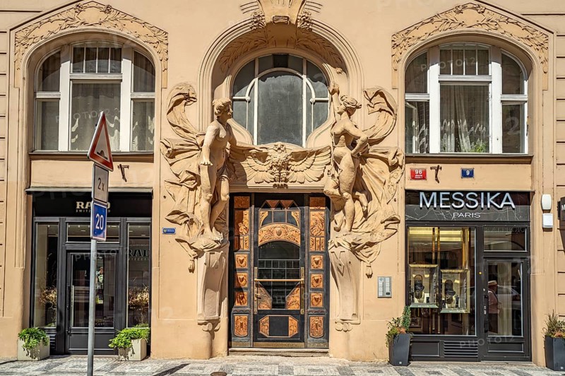 Art Nouveau portal in Prague, Czech Republic
