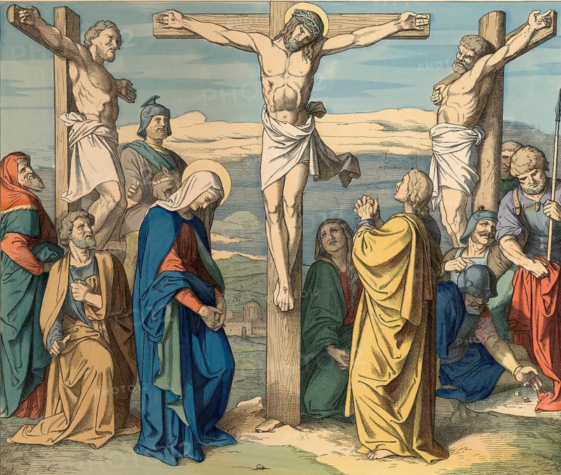 Biblical story, Jesus speaks the last seven words and dies, words which, according to traditional tradition, have a special meaning in Christianity, illustration, reproduction from a 19th-century model. Authentic, file restored for optimal use, exact date of submission unknown, historical