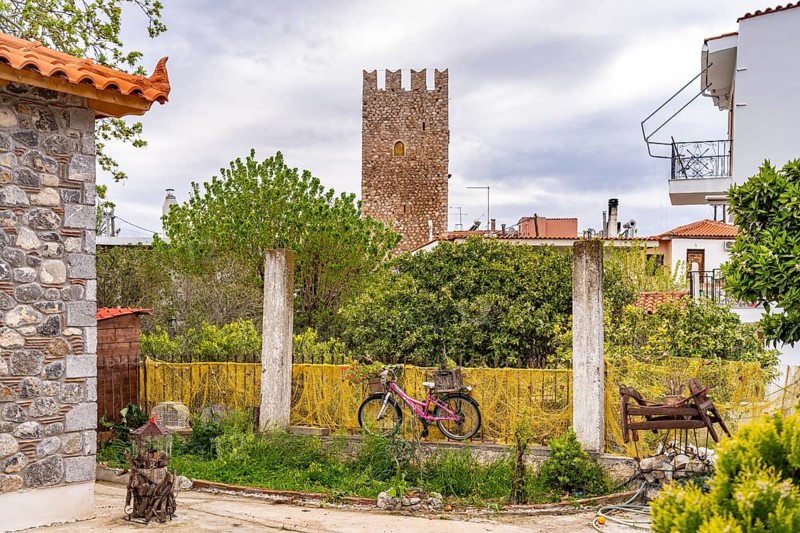 Medieval residential tower in the village of Politika on the island of Euboea or Evia, Greece