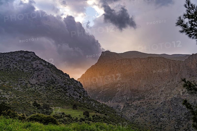 Sunset at Manikia Gorge on the island of Euboea or Evia, Greece