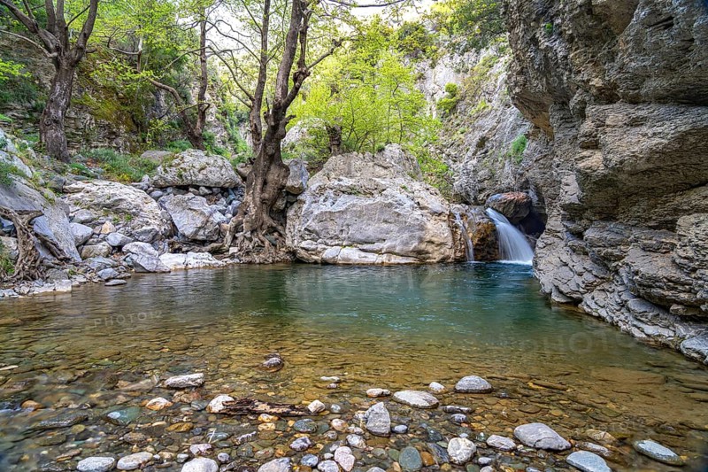 The small Manikiatis waterfall in the Manikia Gorge, Euboea or Evia island, Greece