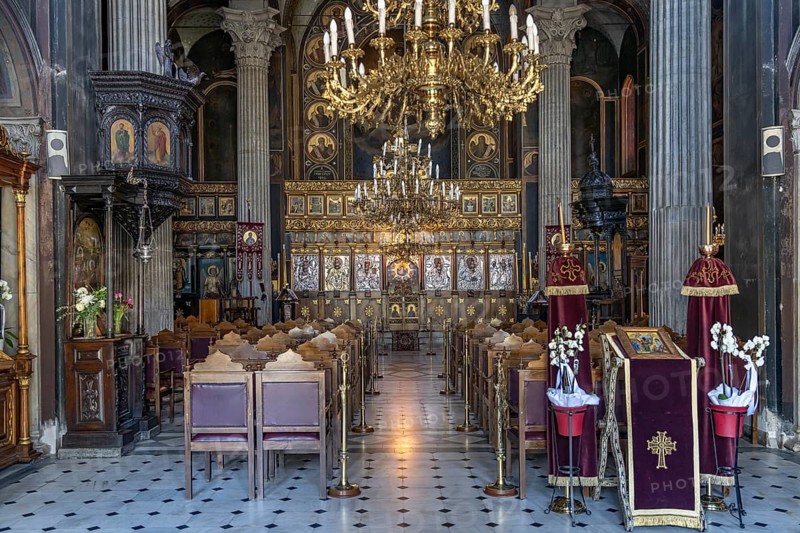 Interior of the church of St. Nicholas in the island capital Chalkida, island of Euboea or Evia, Greece