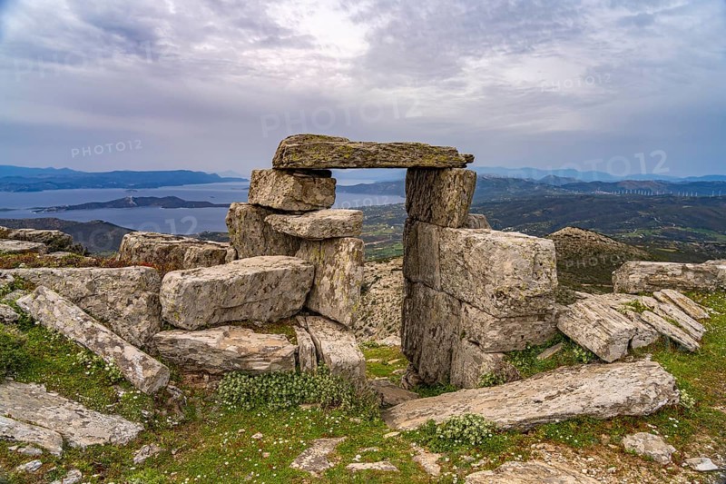At the prehistoric Drakospita dragon houses on Mount Ochi near Styra, the island of Euboea or Evia, Greece