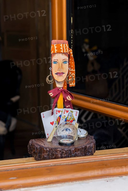 Window decoration at the entrance of a fortune teller, horoscope