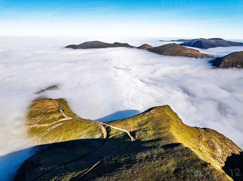 Snowdon Massif from a drone, Snowdon Range, Snowdonia, North Wales, UK