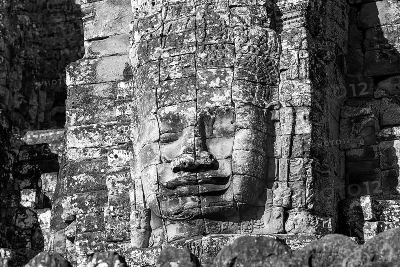 Huge stone-carved face of Bodhisattva Lokeshvara, also Avalokiteshvara, Bayon Temple, Angkor Thom, UNESCO World Heritage Site, Angkor Wat, Siem Reap, Cambodia