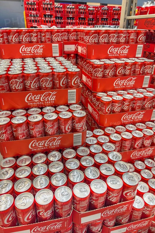 Pallet with cans drinking cans beverage cans of soft drink Coca-Cola Coke Coca Cola, Germany
