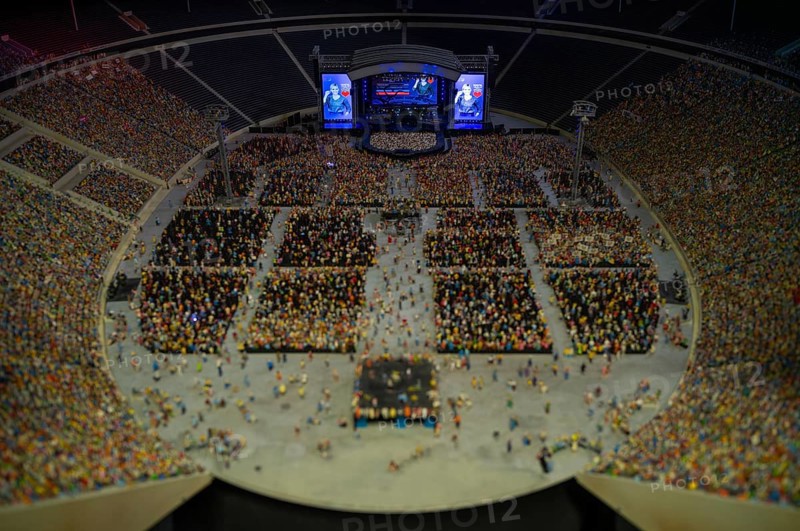 Interior shot, replica of the Helene Fischer benefit concert, play of colors, in favor of A Heart for Children, Helene Fischer Stadium, miniature picture, night shot, Miniature Wonderland, Free and Hanseatic City of Hamburg, Germany