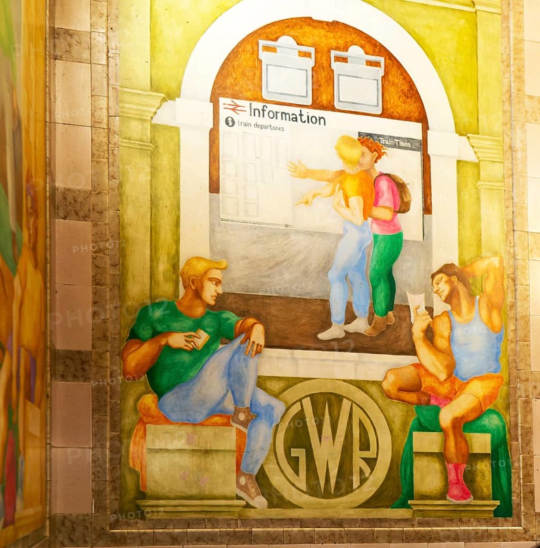 Stairwell mural, Exeter St Davids railway station, Exeter, Devon, England, UK by Bridget Green also known as Bridget Hall 1992