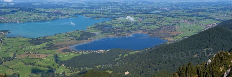 Panorama from Tegelberg, 1881m, on Forggensee and Bannwaldsee, Ostallgäu, Bavaria, Germany