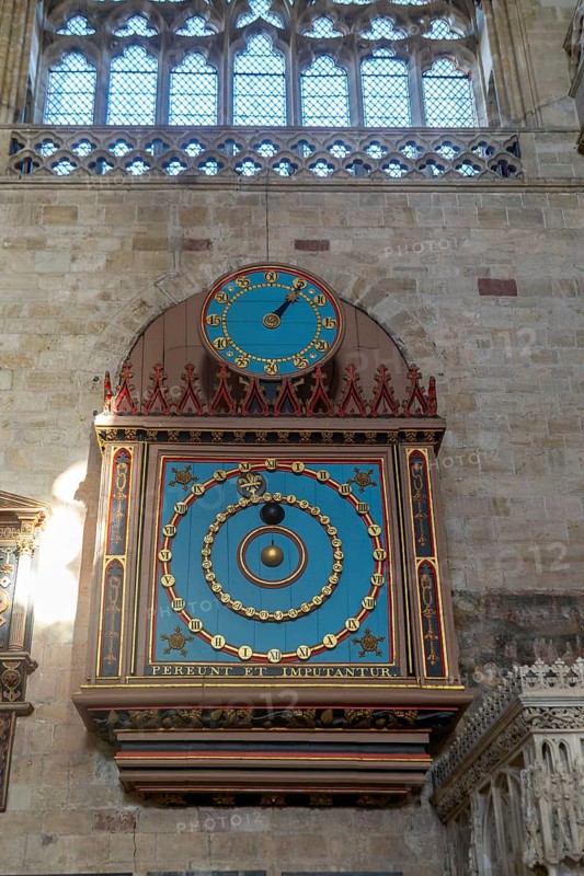 Astronomical clock inside Exeter cathedral church, Exeter, Devon, England, UK