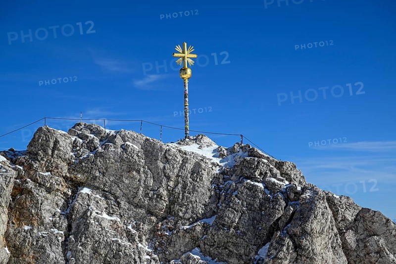 Zugspitze summit cross (2962 m), Grainau municipality, Garmisch-Partenkirchen district, Bavaria, Germany